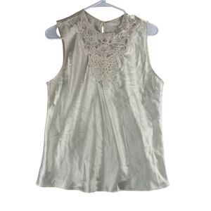 Cinema Etoile Slip Tank Medium USA Made Ivory Bridal Appliqué Chemise Coquette